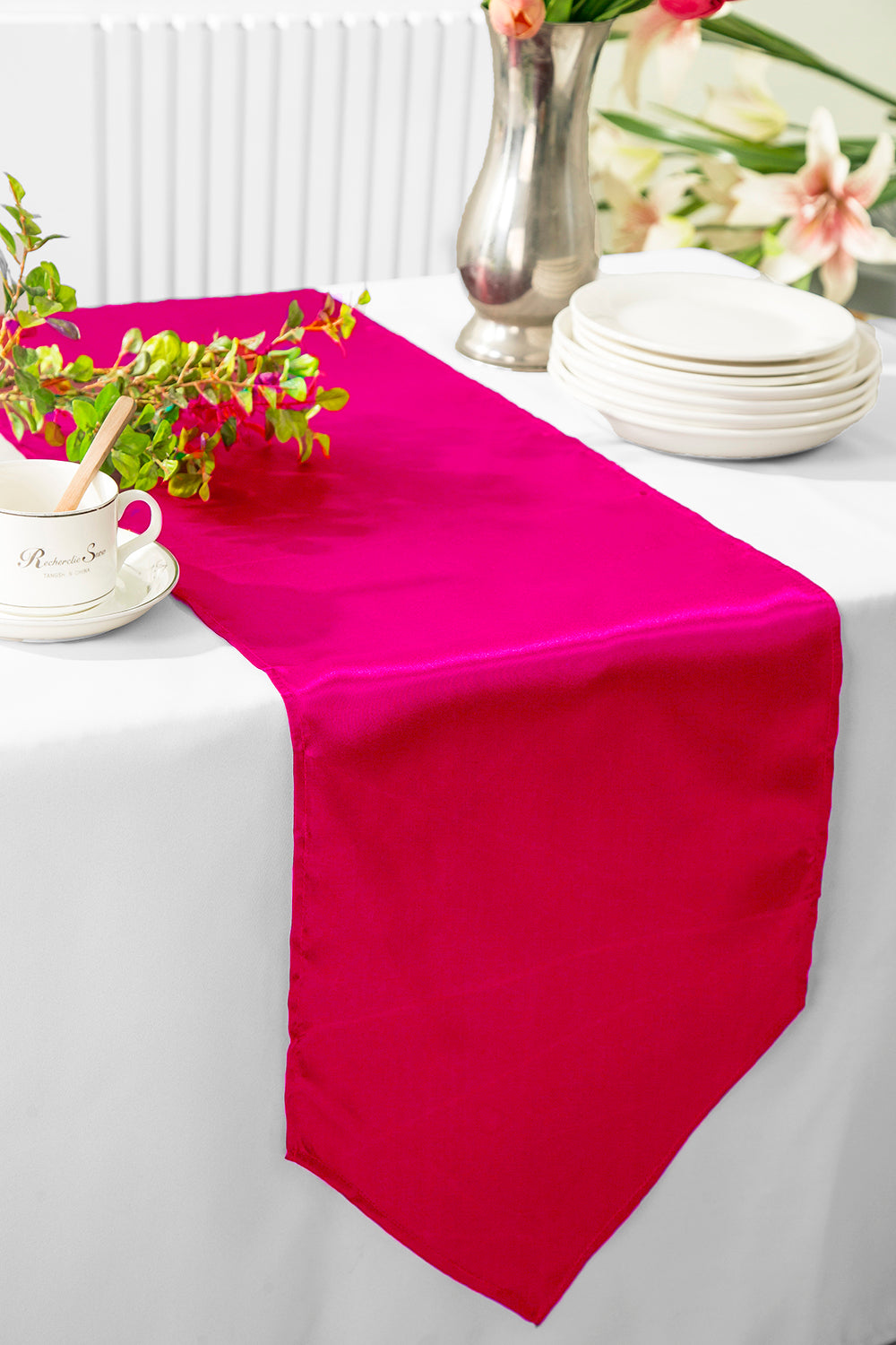 Satin Table Runner 13.5x108 Fuchsia