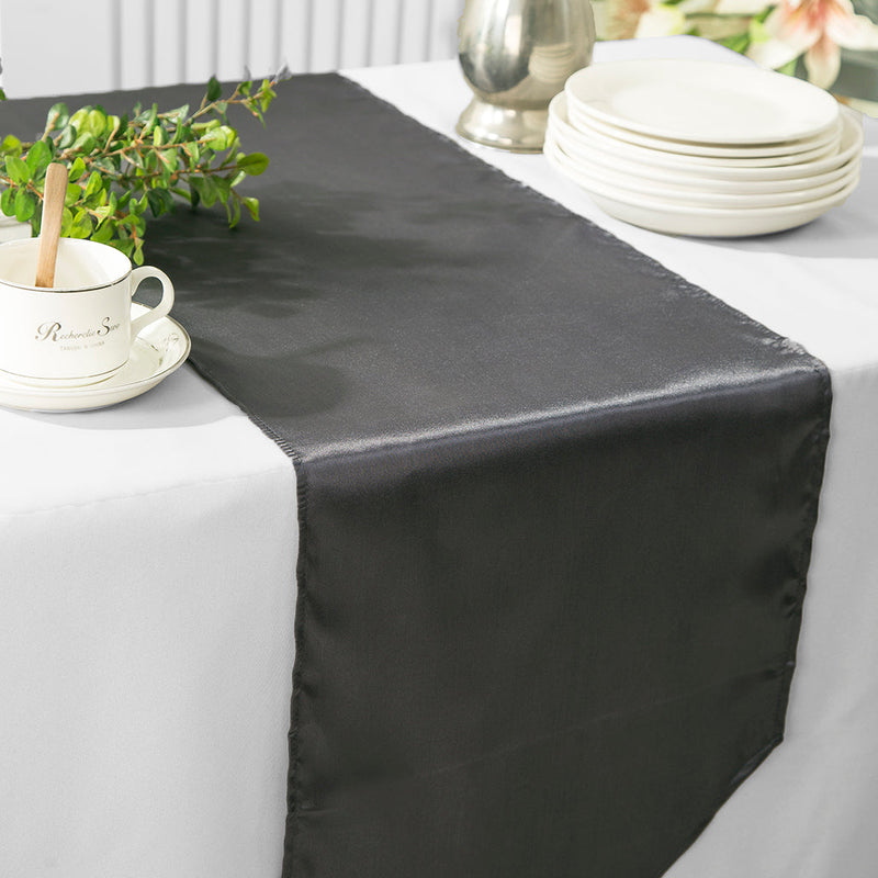 Satin Table Runner 13.5x108 Pewter/Charcoal