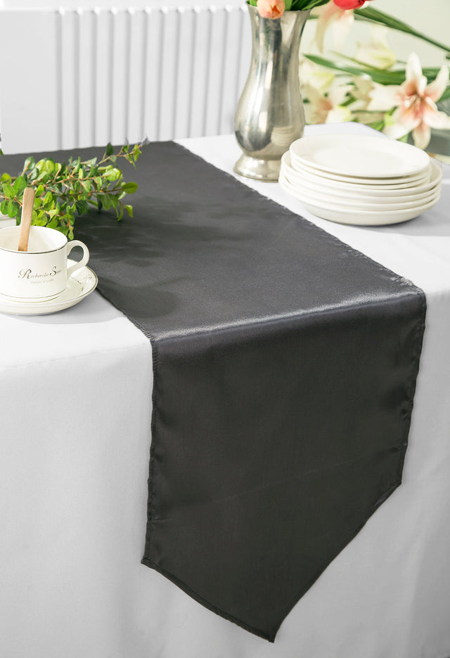 Satin Table Runner 13.5x108 Pewter/Charcoal