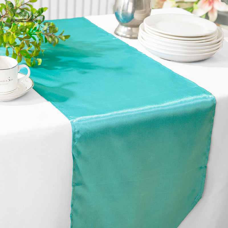 Satin Table Runner 13.5x108 Pool Blue