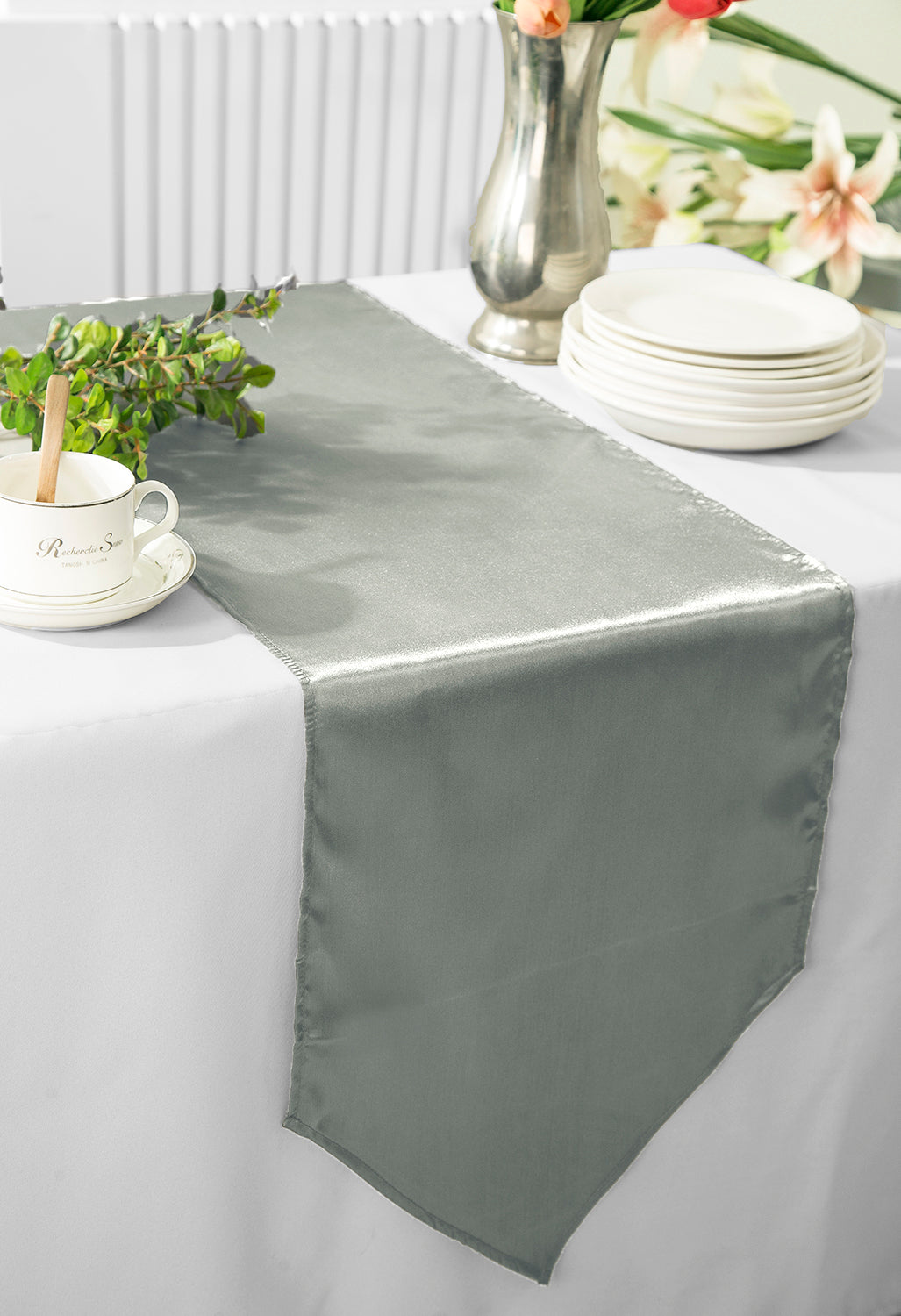Satin Table Runner 13.5x108 Silver
