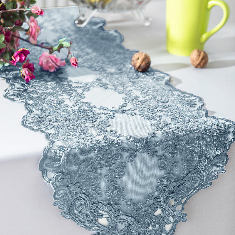 Lace Table Runner 13x108 Dusty Blue