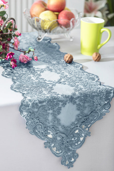 Lace Table Runner 13x108 Dusty Blue