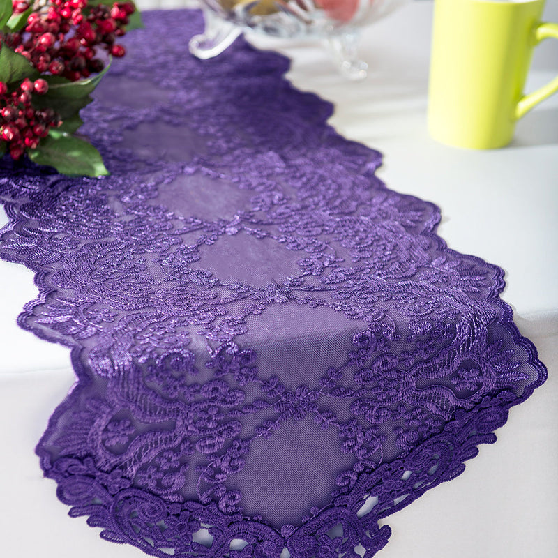 Lace Table Runner 13x108 Eggplant