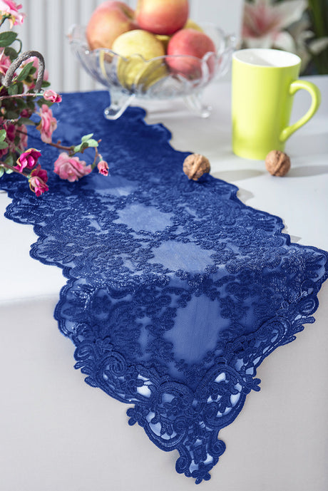 Lace Table Runner 13x108 Navy Blue