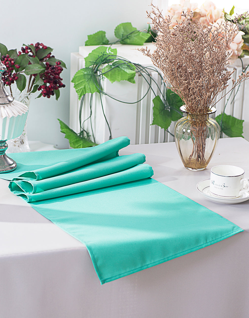 Polyester Table Runner 13x108 Tiff Blue/Aqua Blue