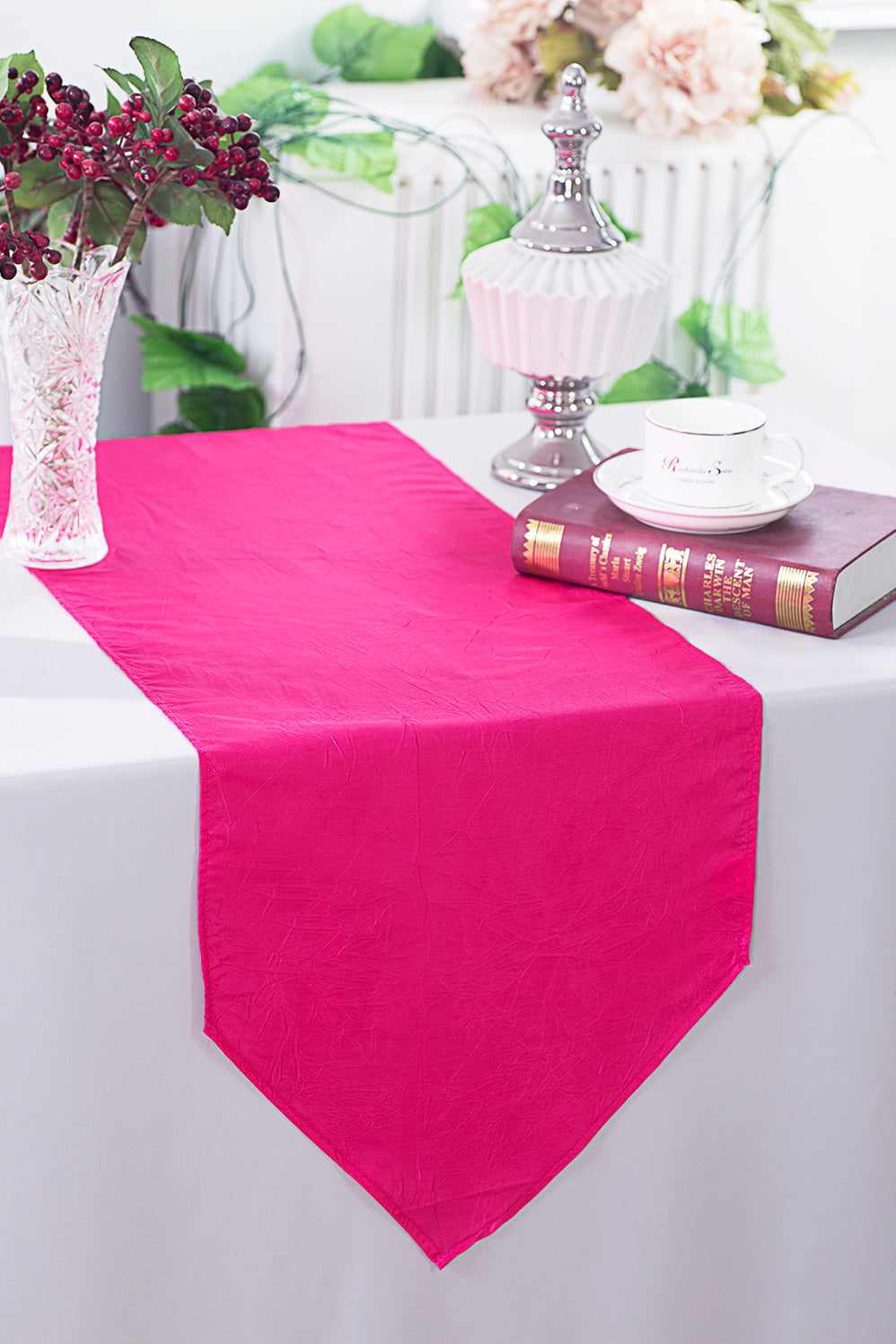 Crushed Taffeta Table Runner 13x108 Fuchsia