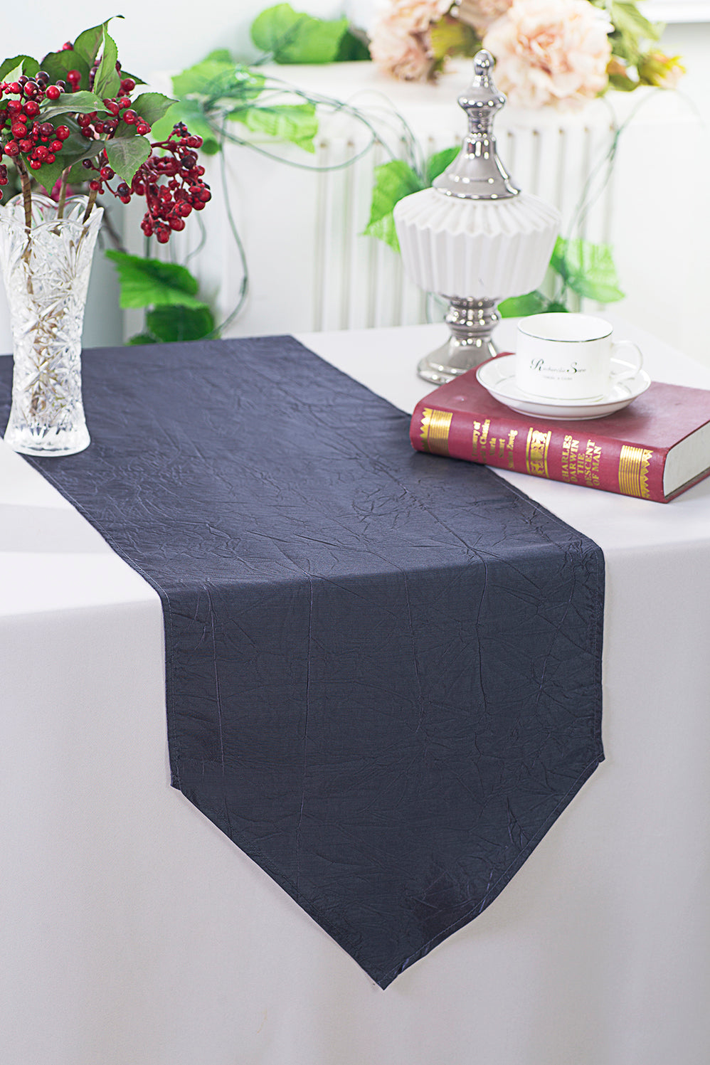 Crushed Taffeta Table Runner 13x108 Pewter/Charcoal
