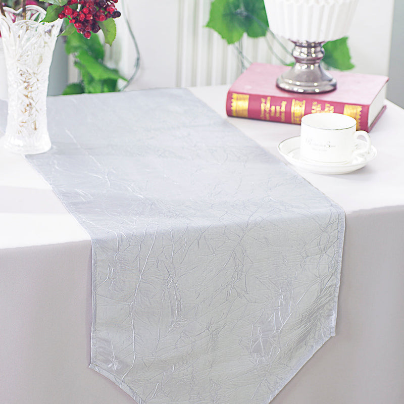 Crushed Taffeta Table Runner 13x108 Platinum/Light Silver