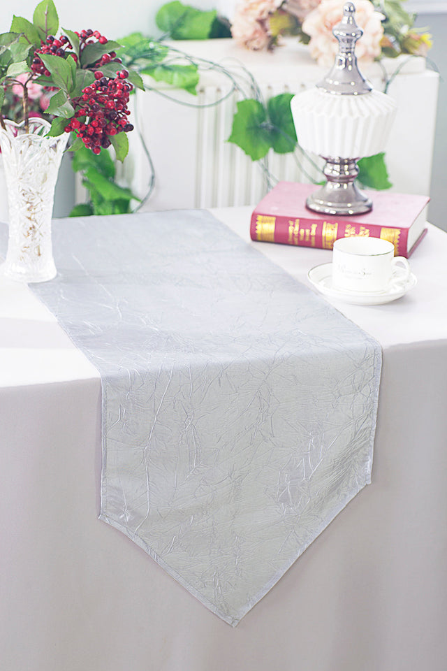 Crushed Taffeta Table Runner 13x108 Platinum/Light Silver