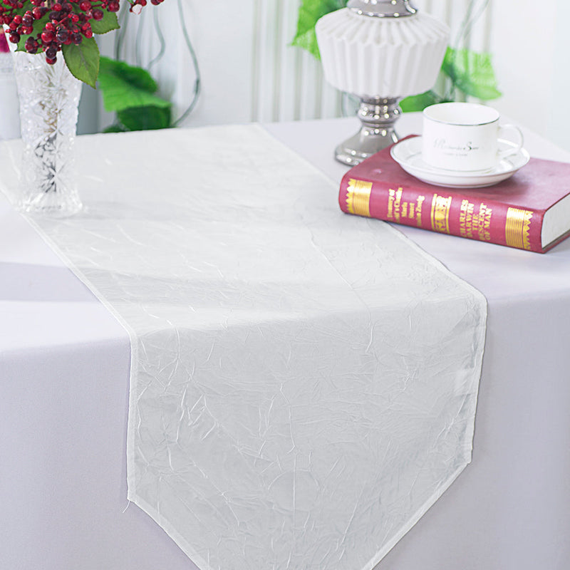 Crushed Taffeta Table Runner 13x108 White