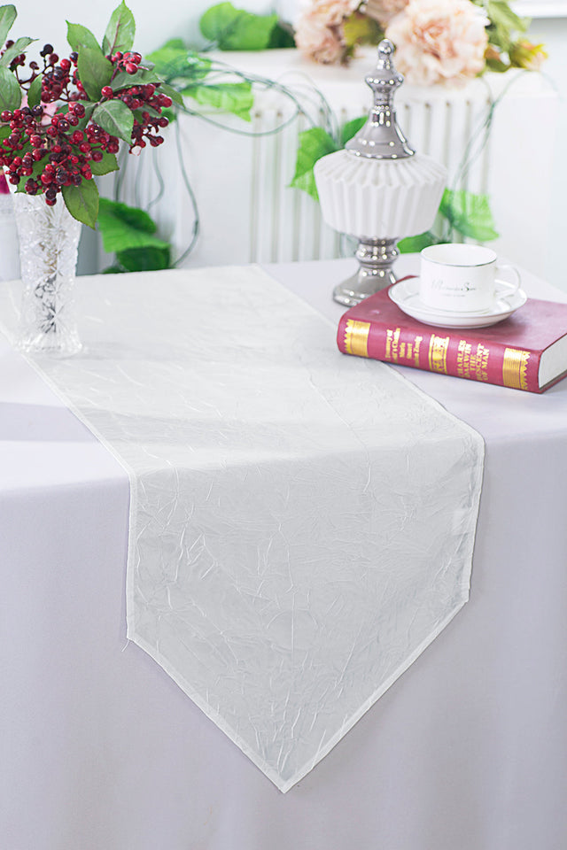 Crushed Taffeta Table Runner 13x108 White
