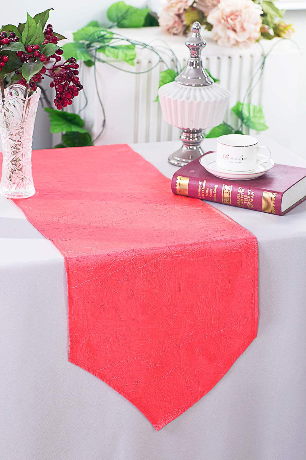 Crushed Taffeta Table Runner 13x108 Coral