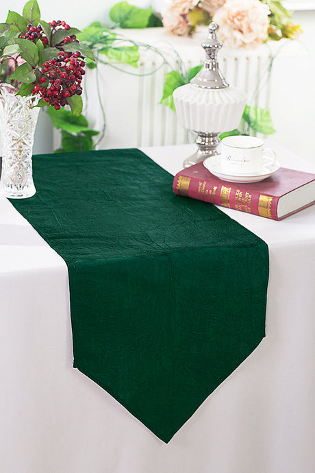 Crushed Taffeta Table Runner 13x108 Hunter Green/Holly Green