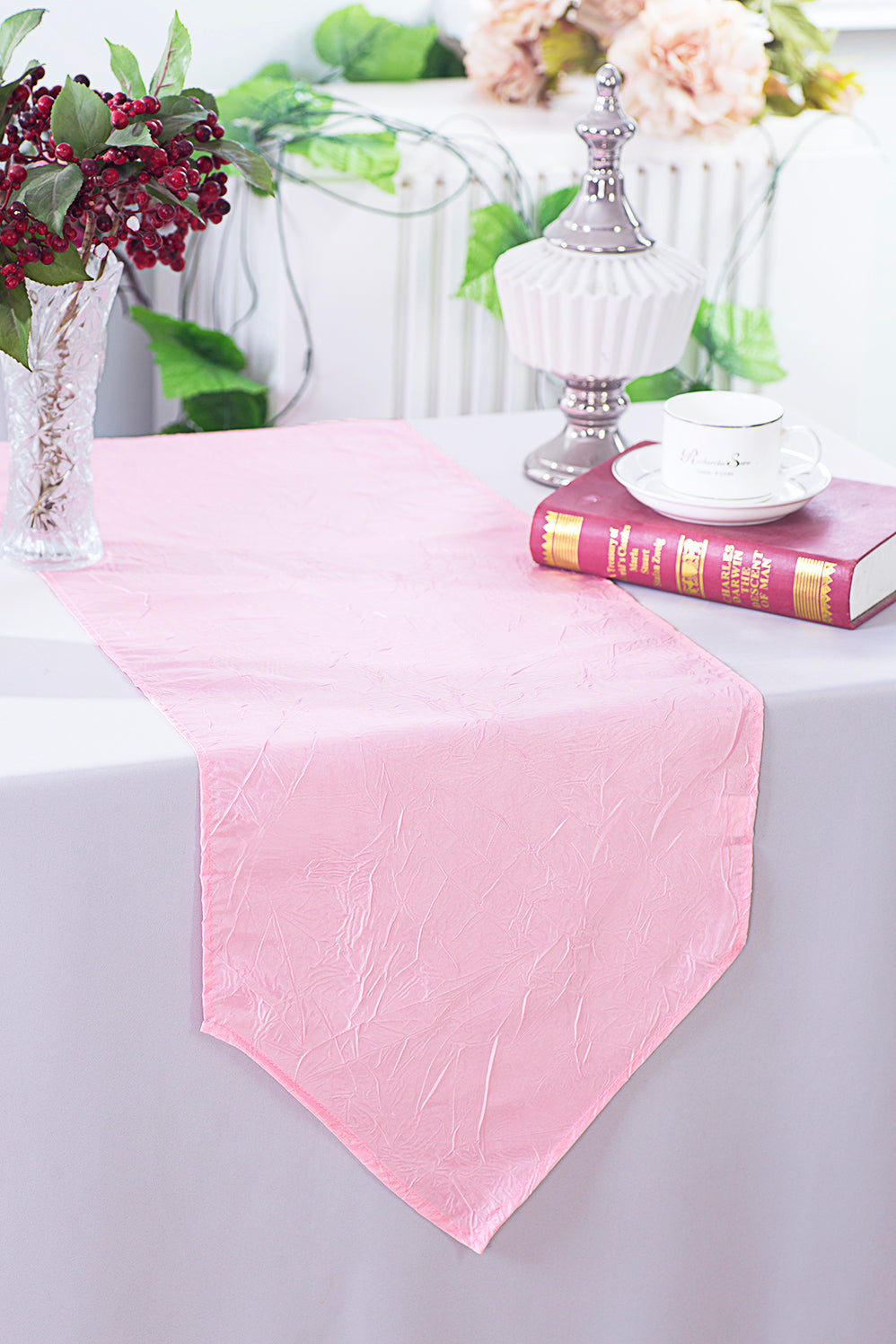 Crushed Taffeta Table Runner 13x108 Pink