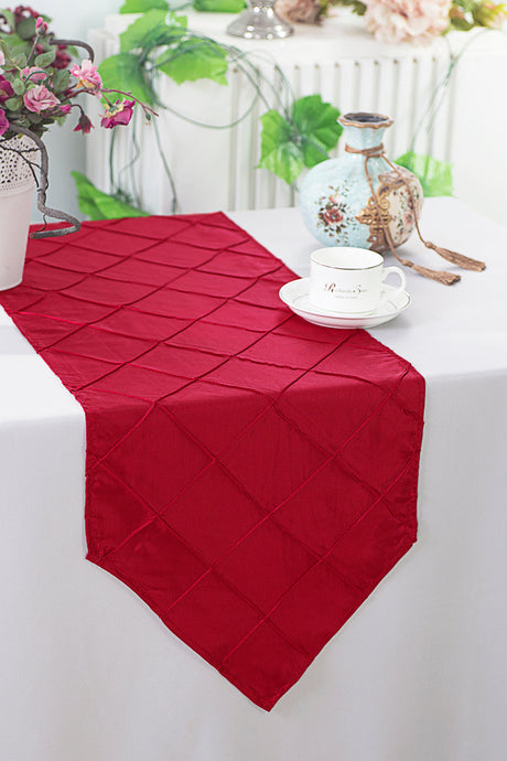 Pintuck Taffeta Table Runner 13x108 Apple Red