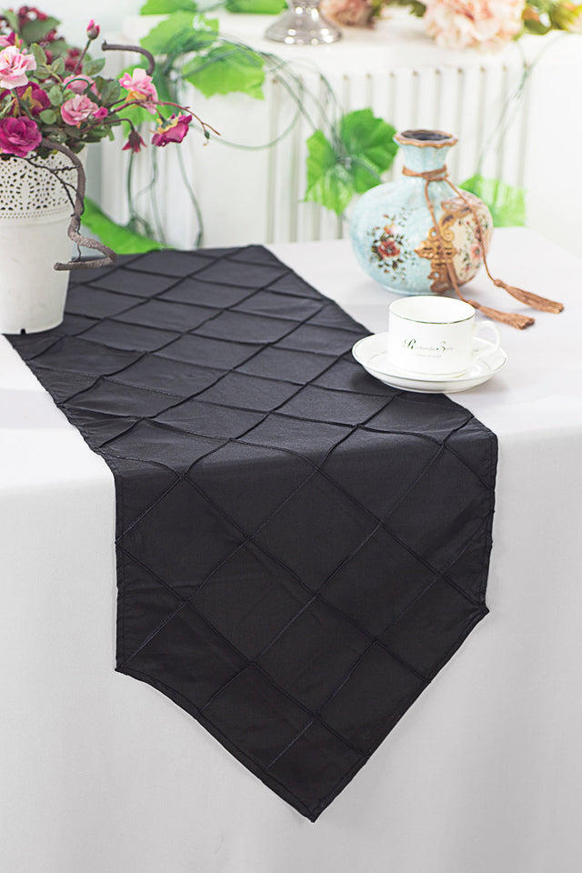 Pintuck Taffeta Table Runner 13x108 Black