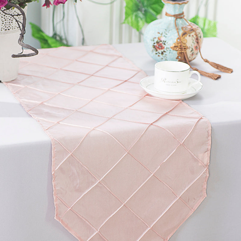 Pintuck Taffeta Table Runner 13x108 Blush Pink
