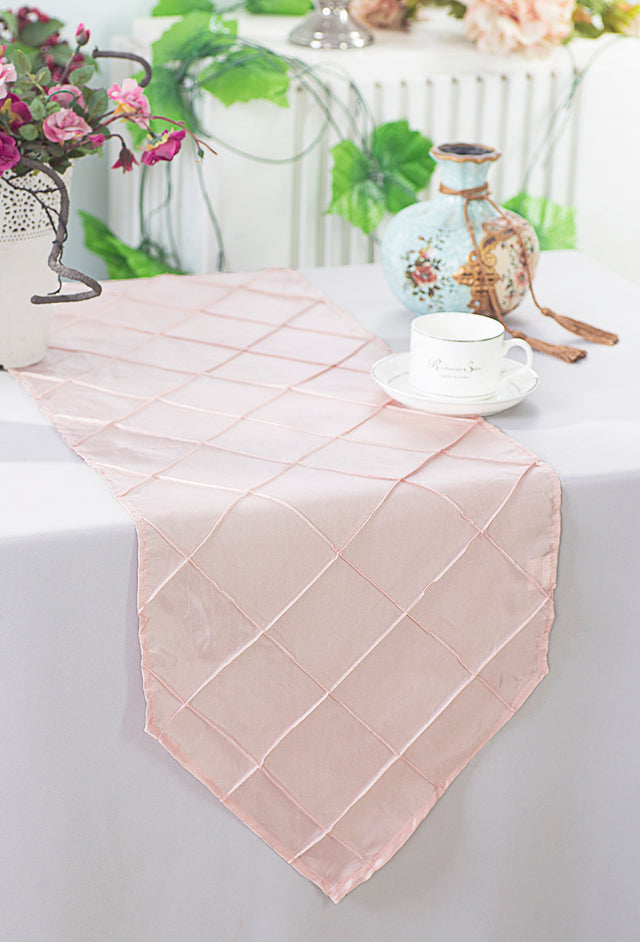 Pintuck Taffeta Table Runner 13x108 Blush Pink