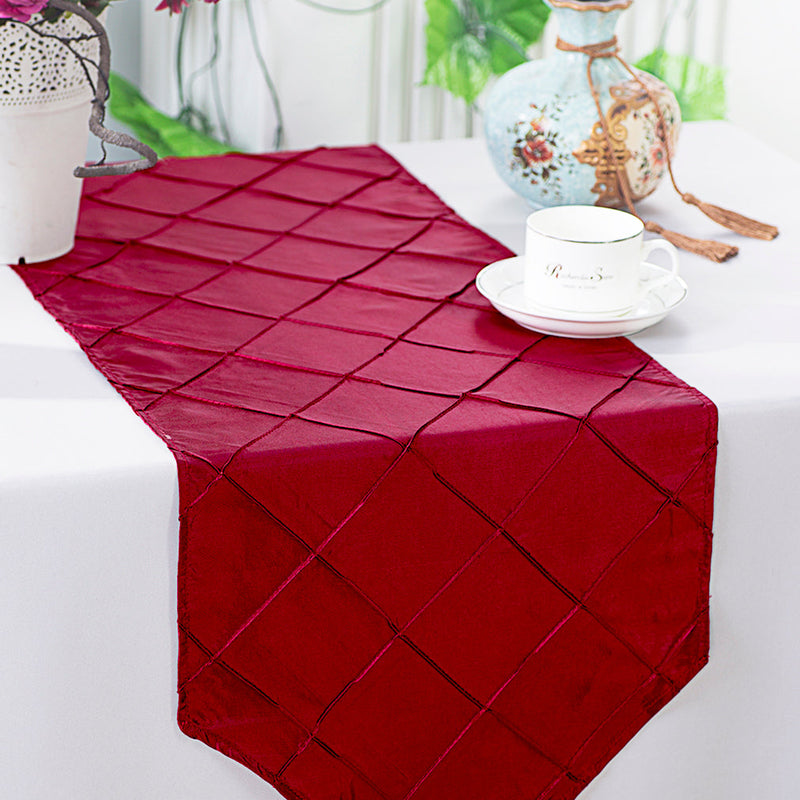 Pintuck Taffeta Table Runner 13x108 Burgundy