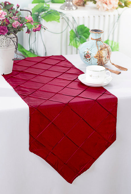 Pintuck Taffeta Table Runner 13x108 Burgundy