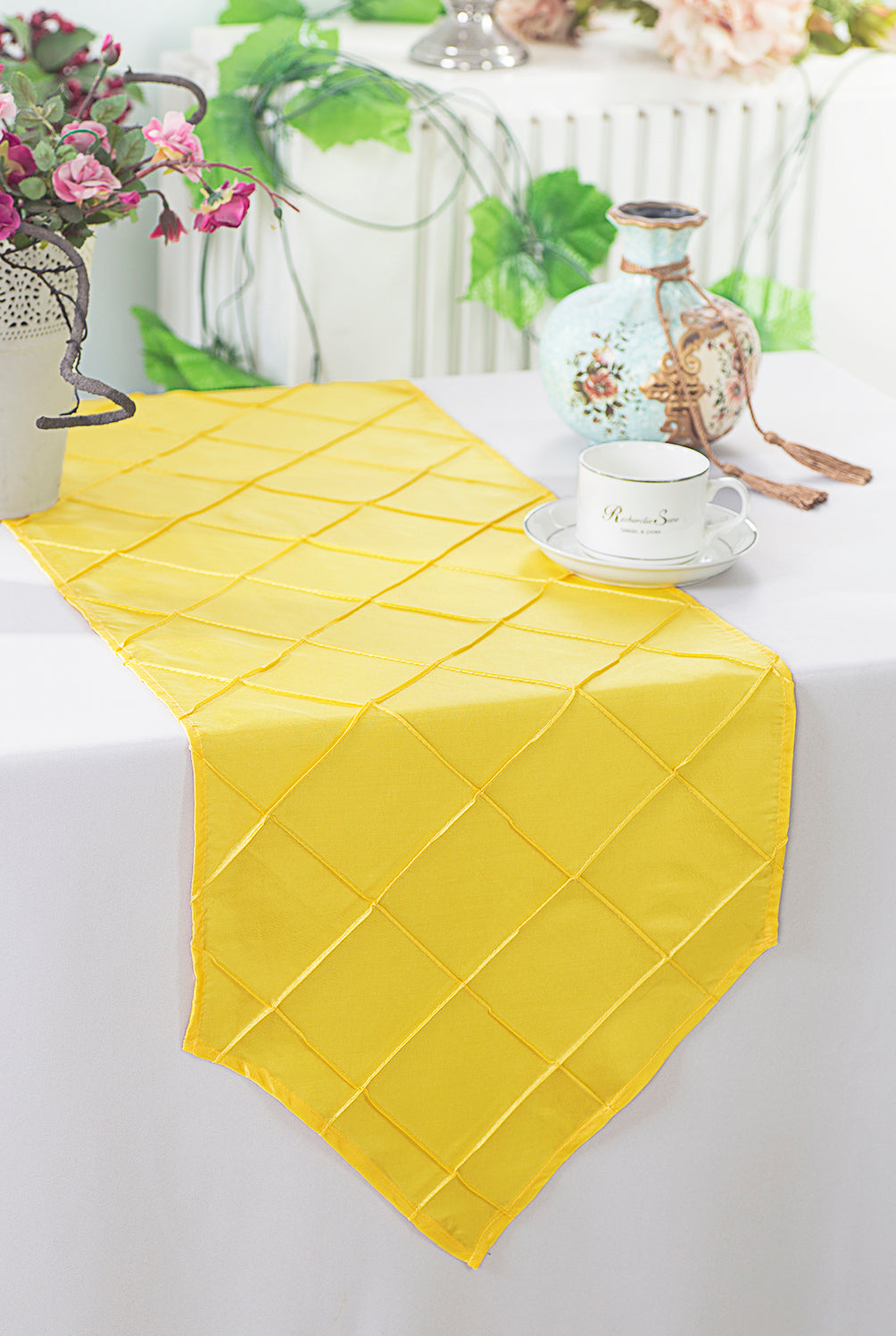 Pintuck Taffeta Table Runner 13x108 Canary Yellow
