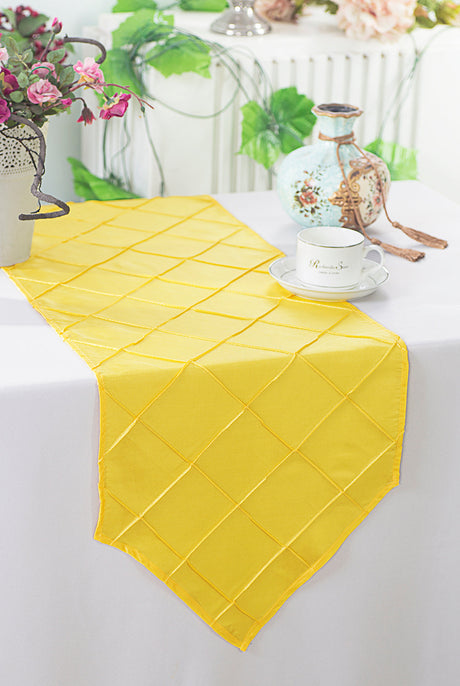 Pintuck Taffeta Table Runner 13x108 Canary Yellow