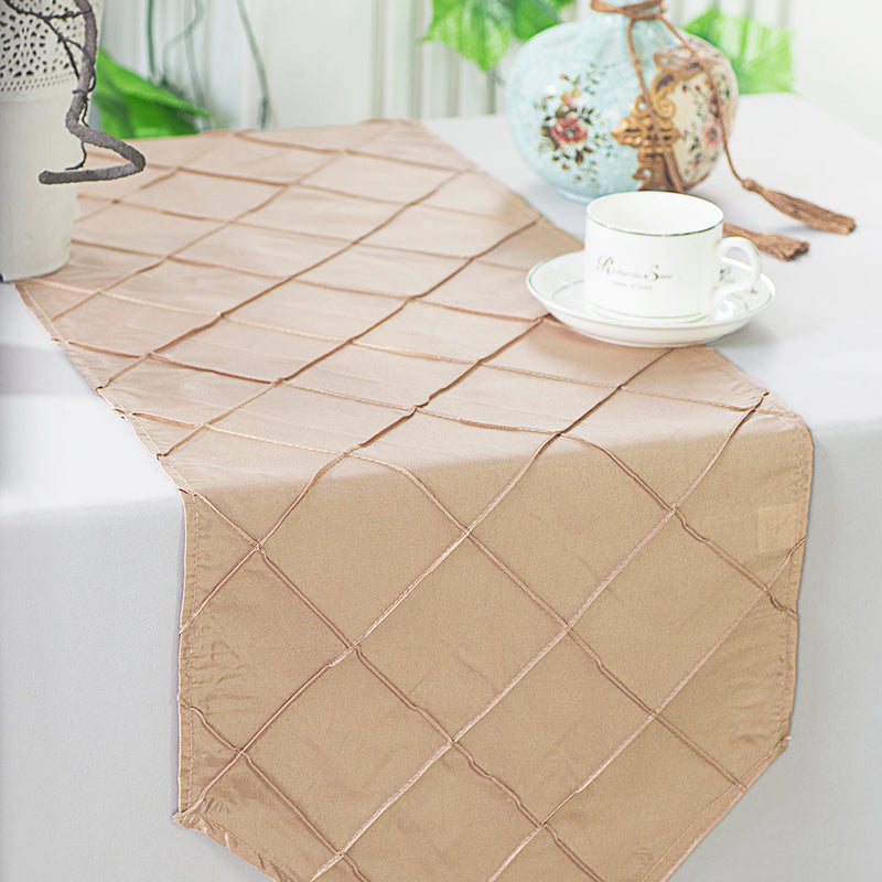 Pintuck Taffeta Table Runner 13x108 Champagne