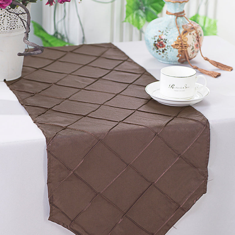 Pintuck Taffeta Table Runner 13x108 Chocolate