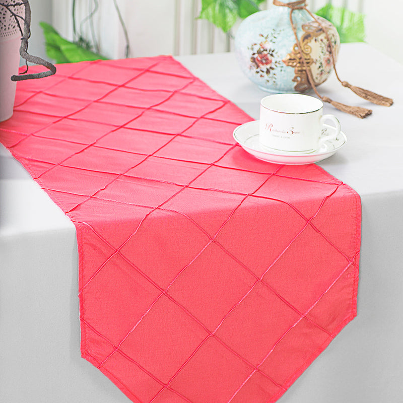 Pintuck Taffeta Table Runner 13x108 Coral