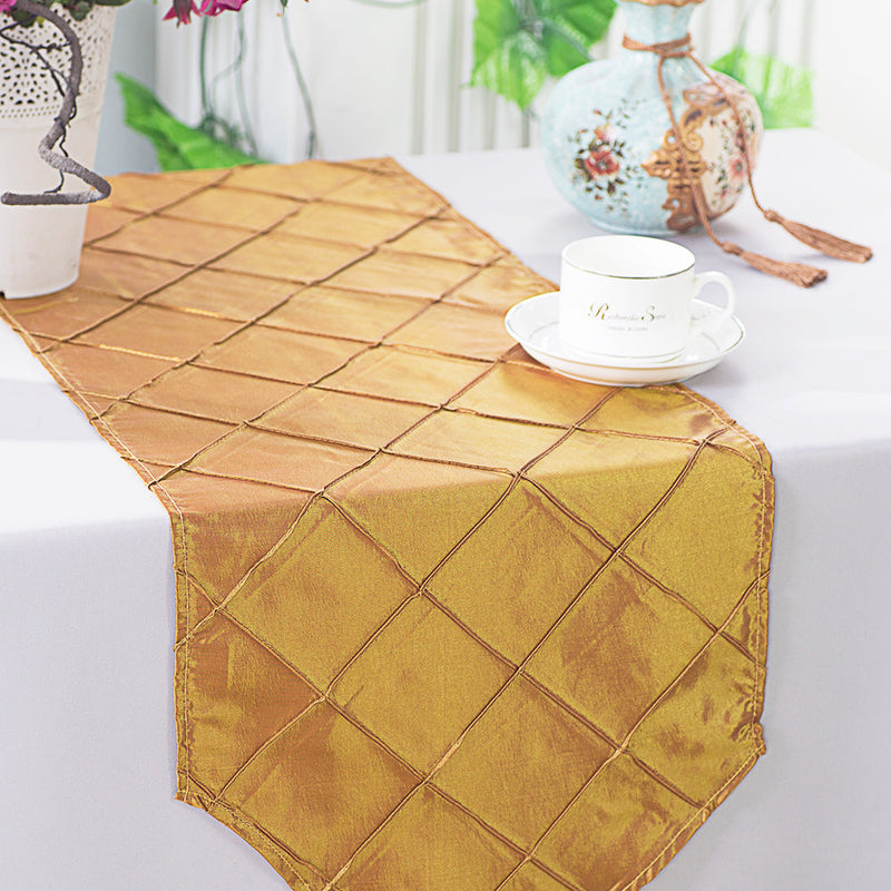 Pintuck Taffeta Table Runner 13x108 Gold