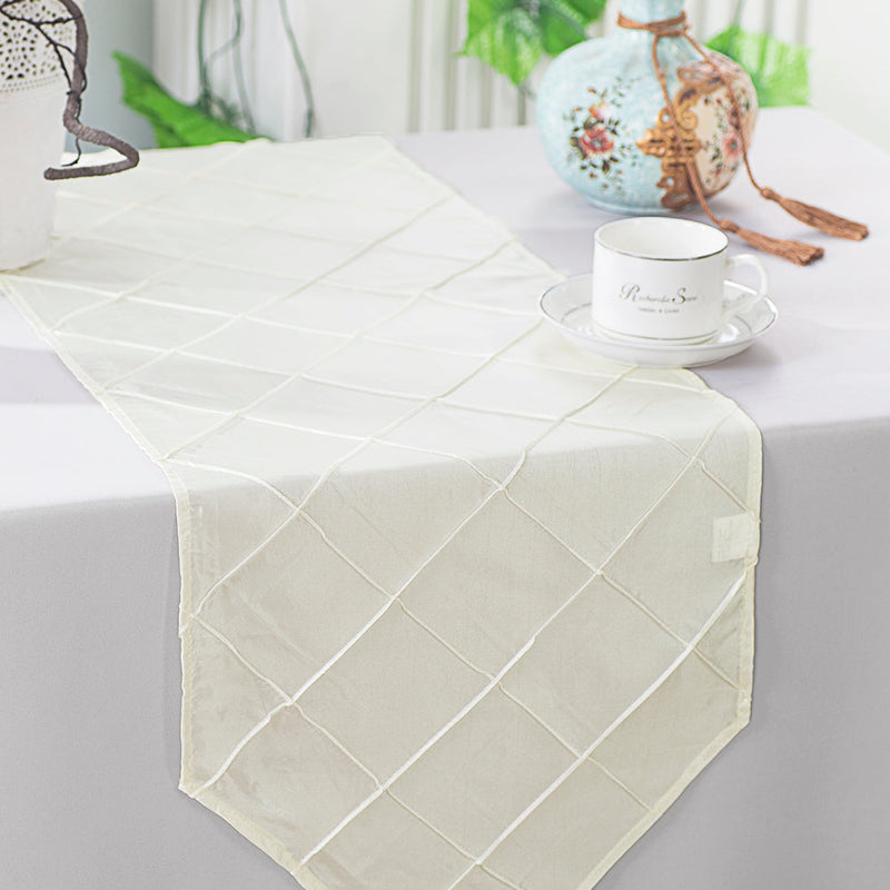 Pintuck Taffeta Table Runner 13x108 Ivory