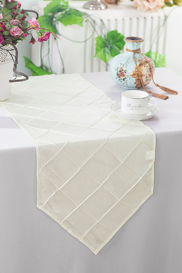 Pintuck Taffeta Table Runner 13x108 Ivory