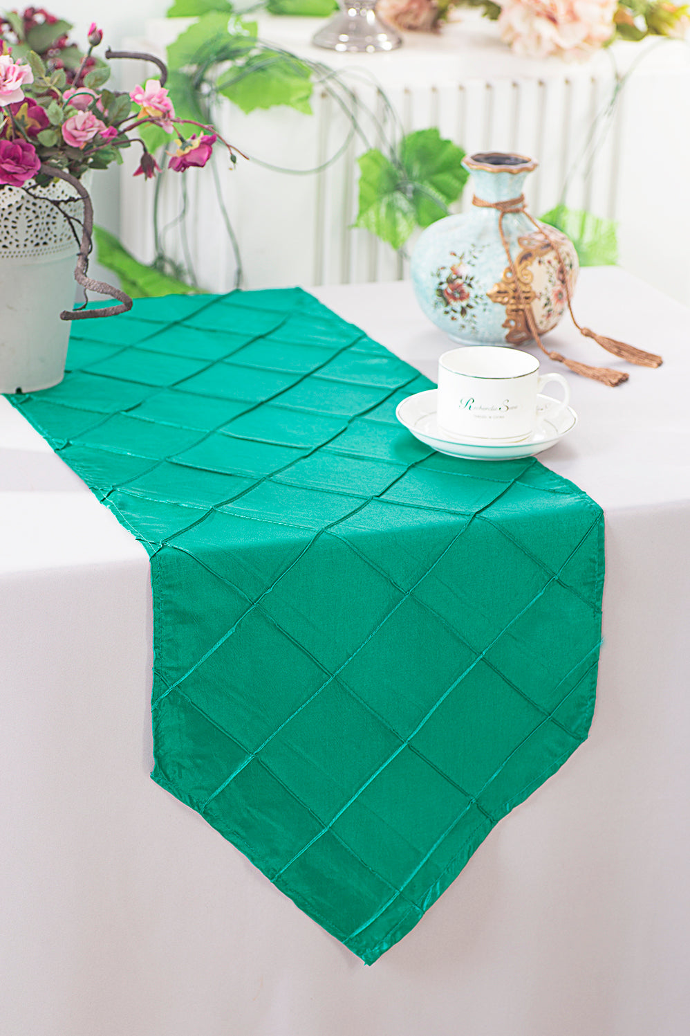 Pintuck Taffeta Table Runner 13x108 Jade