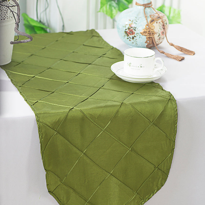 Pintuck Taffeta Table Runner 13x108 Moss Green
