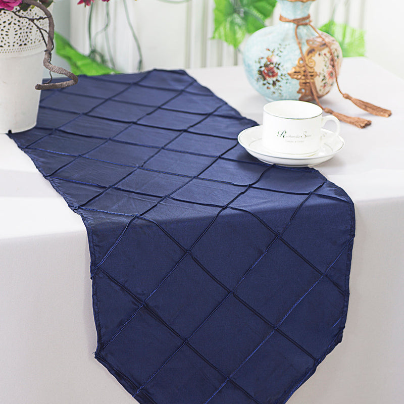 Pintuck Taffeta Table Runner 13x108 Navy Blue