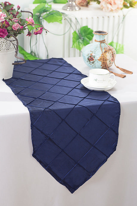 Pintuck Taffeta Table Runner 13x108 Navy Blue