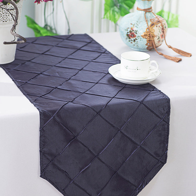 Pintuck Taffeta Table Runner 13x108 Pewter/Charcoal