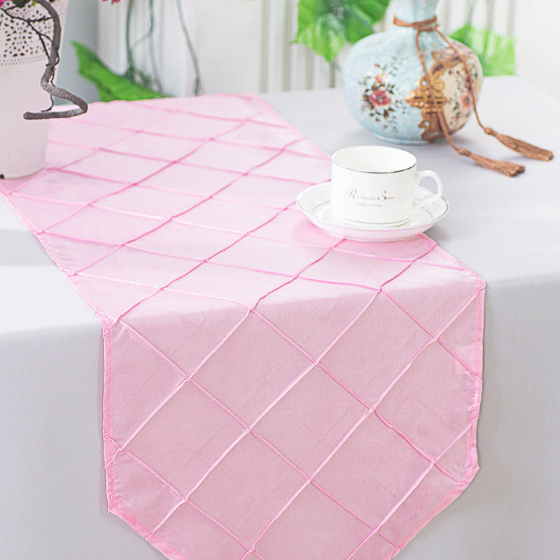Pintuck Taffeta Table Runner 13x108 Pink