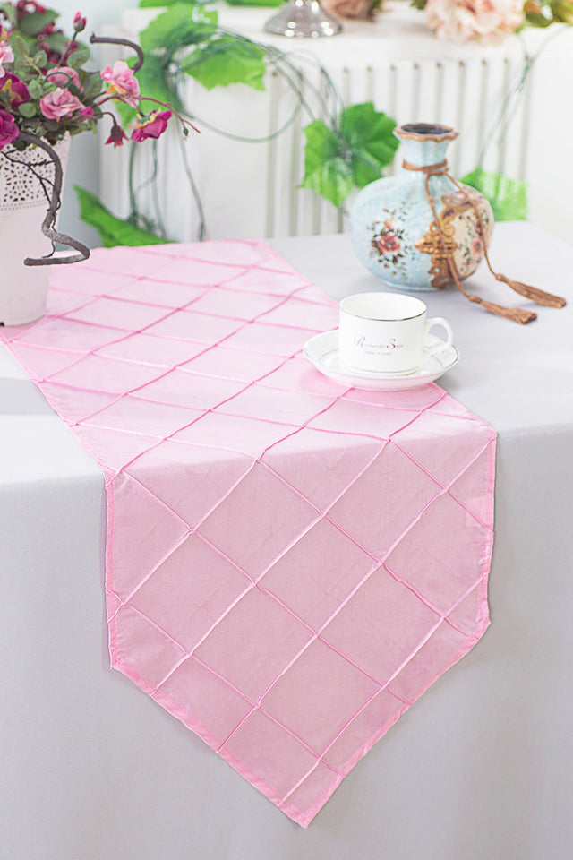 Pintuck Taffeta Table Runner 13x108 Pink