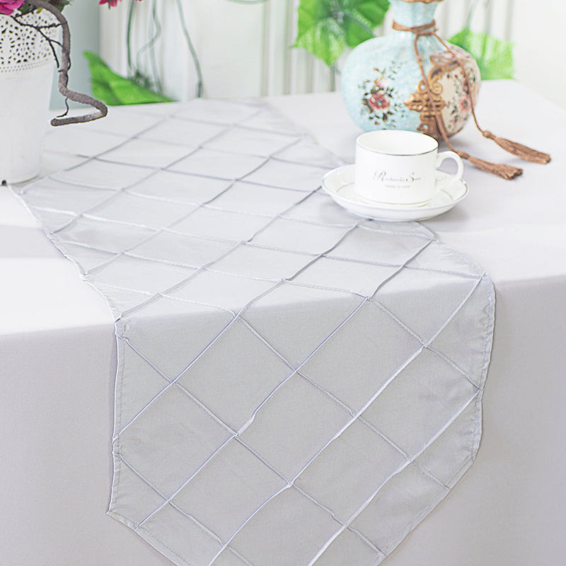 Pintuck Taffeta Table Runner 13x108 Platinum/Light Silver