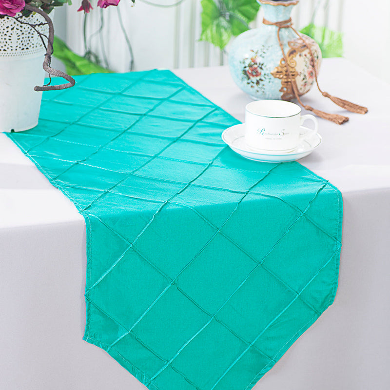 Pintuck Taffeta Table Runner 13x108 Pool Blue