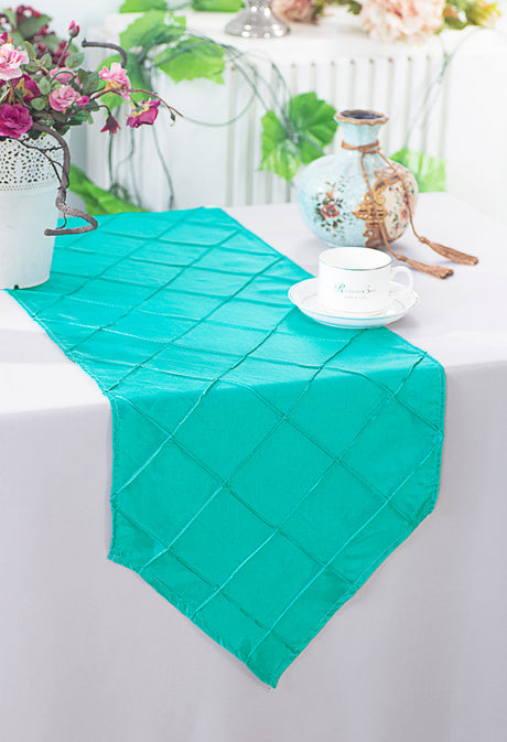 Pintuck Taffeta Table Runner 13x108 Pool Blue