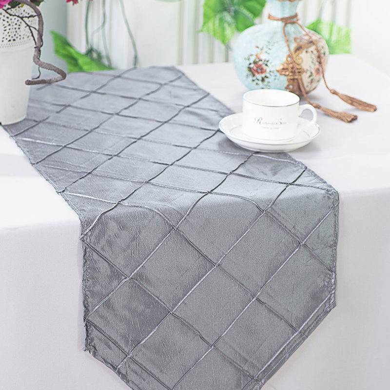 Pintuck Taffeta Table Runner 13x108 Silver