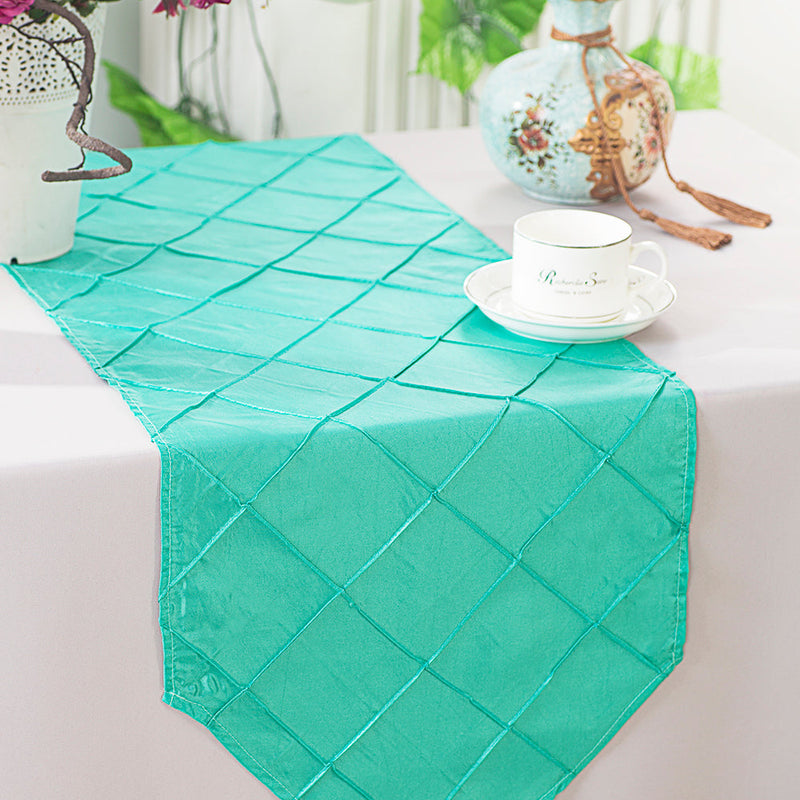 Pintuck Taffeta Table Runner 13x108 Tiff Blue/Aqua Blue