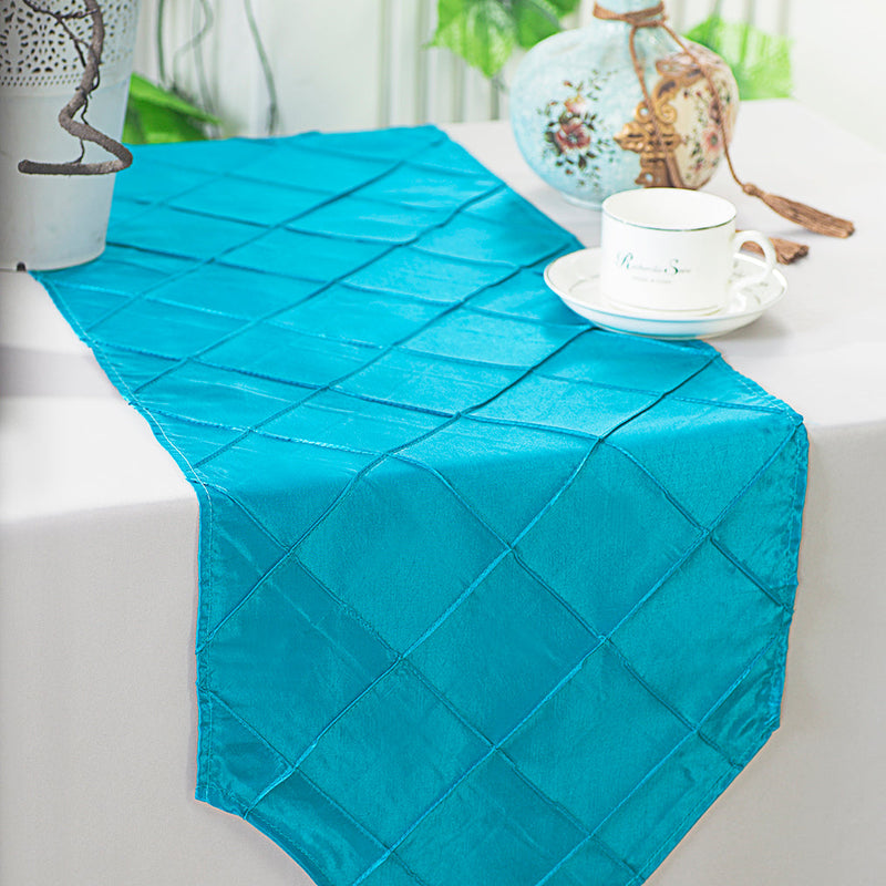 Pintuck Taffeta Table Runner 13x108 Turquoise