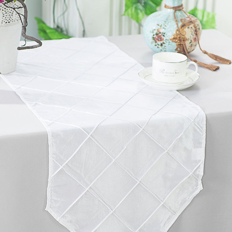 Pintuck Taffeta Table Runner 13x108 White