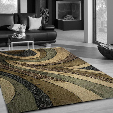 Geometric Shag Thick Design Area Rug - Shag Rug Fabric - Gray/Black Geometric Pattern, 2" Pile, 7'6" X 10'3" (1 Piece)