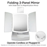 iHome iCVS30 Portable Tri-Fold Lighted Vanity Mirror with Makeup Organizer – Three Color Light Modes