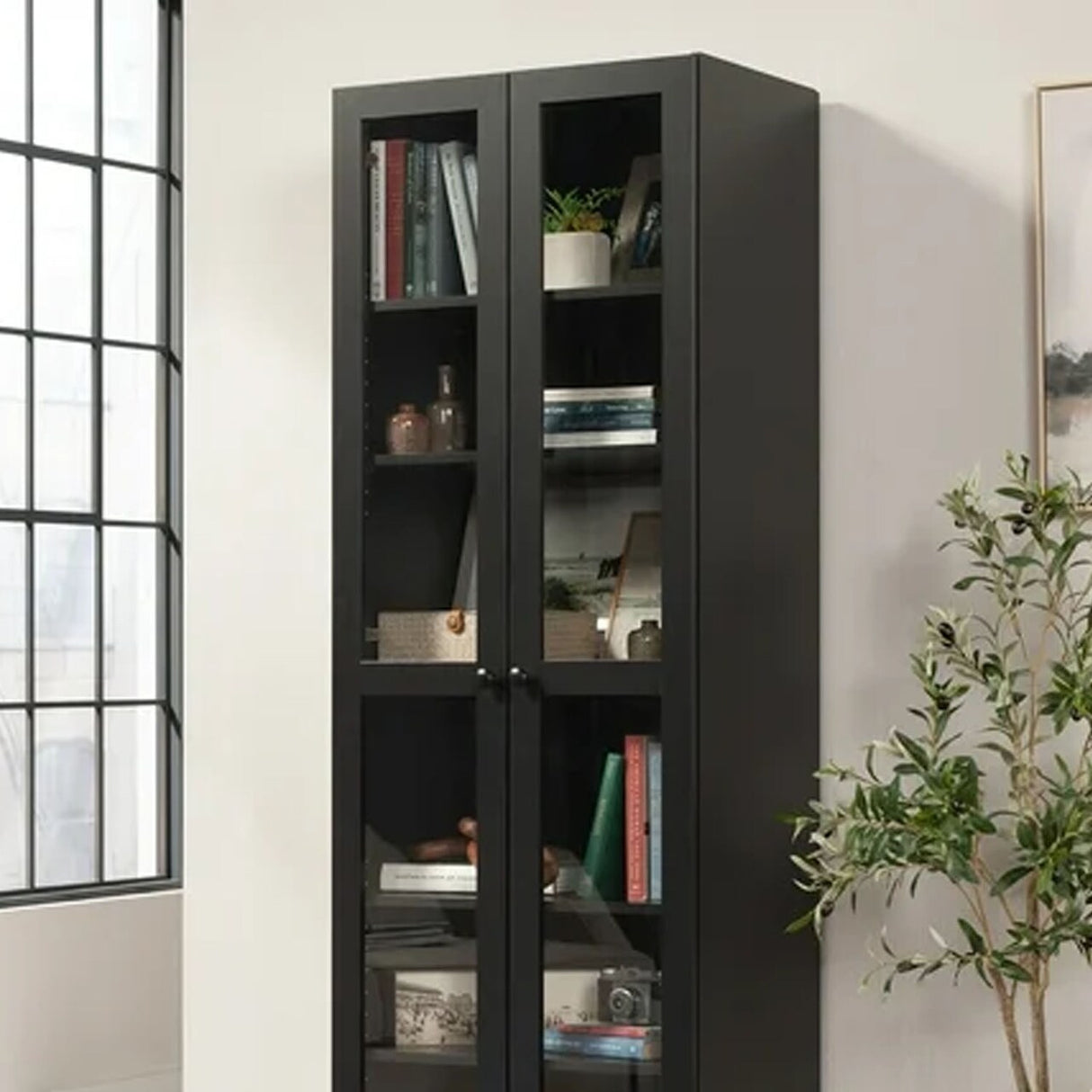 Glass Storage Bookcase Modern Display Cabinet for Home Office and Living Room